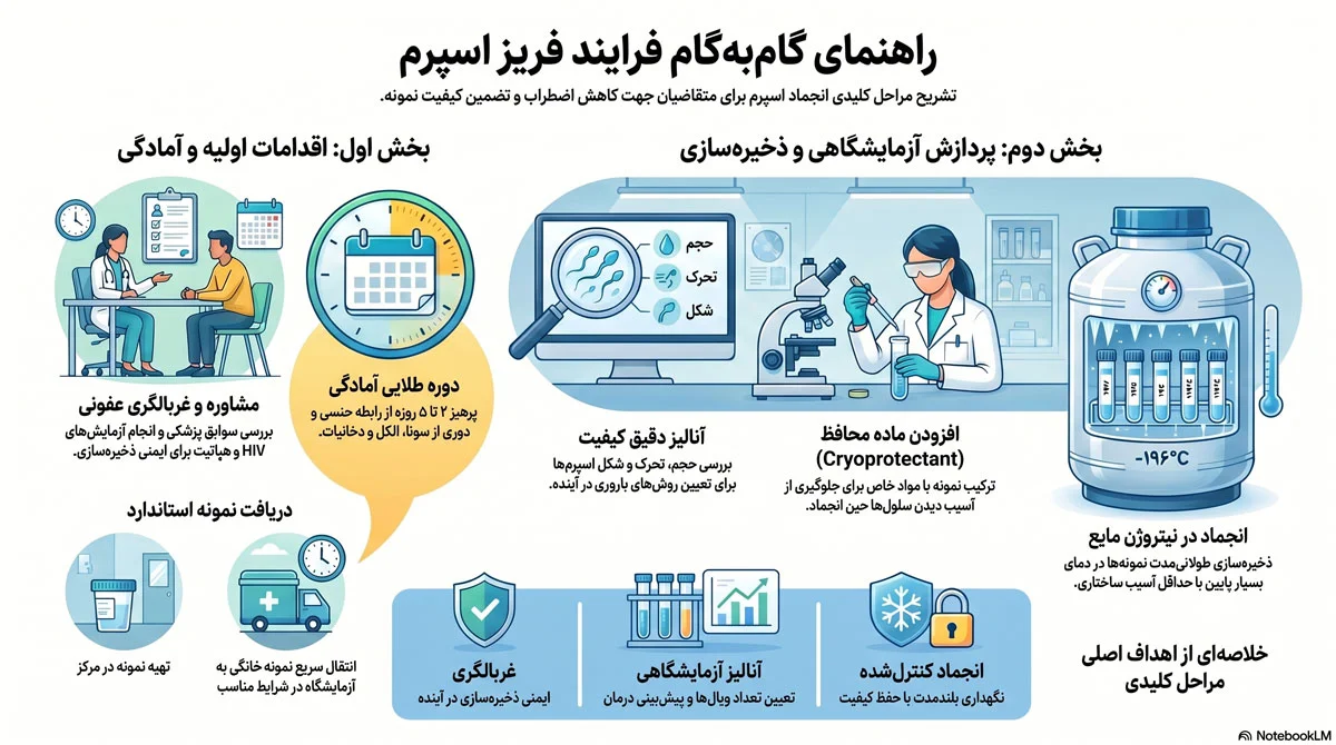 فریز اسپرم چیست؟ راهنمای کامل مزایا، مراحل، مراکز و هزینهها 1 آشنایی با مراحل فریز اسپرم