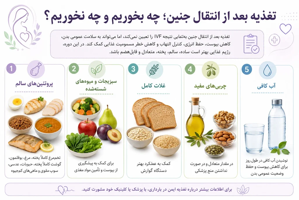 مراقبتهای بعد از انتقال جنین IVF؛ بایدها، نبایدها و علائم هشدار 1 تغذیه بعد از انتقال جنین؛ چه بخوریم و چه نخوریم؟