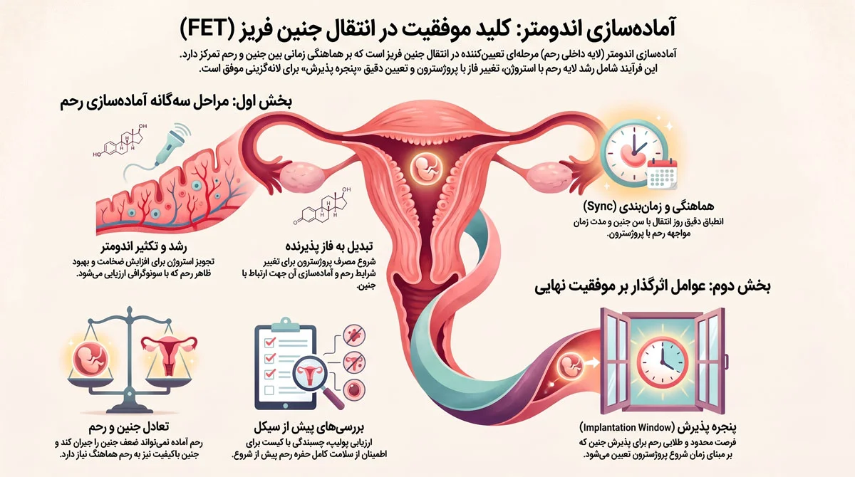 آمادهسازی رحم برای انتقال جنین فریز؛ از داروها تا زمانبندی 1 آمادهسازی اندومتر
